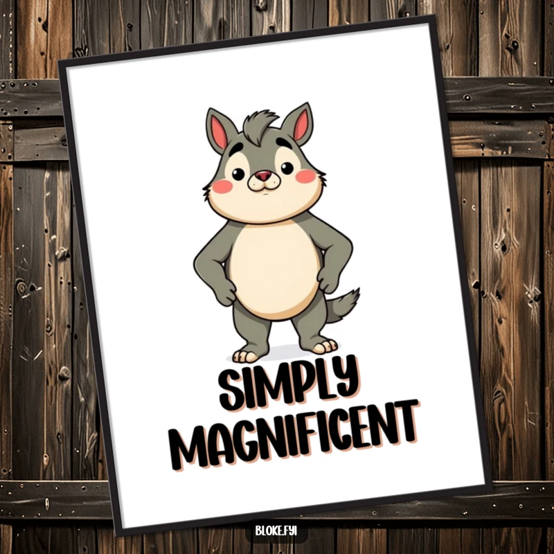 Funny digital art print of a proud bloke animal character standing tall with chest puffed out, exuding confidence and positivity.