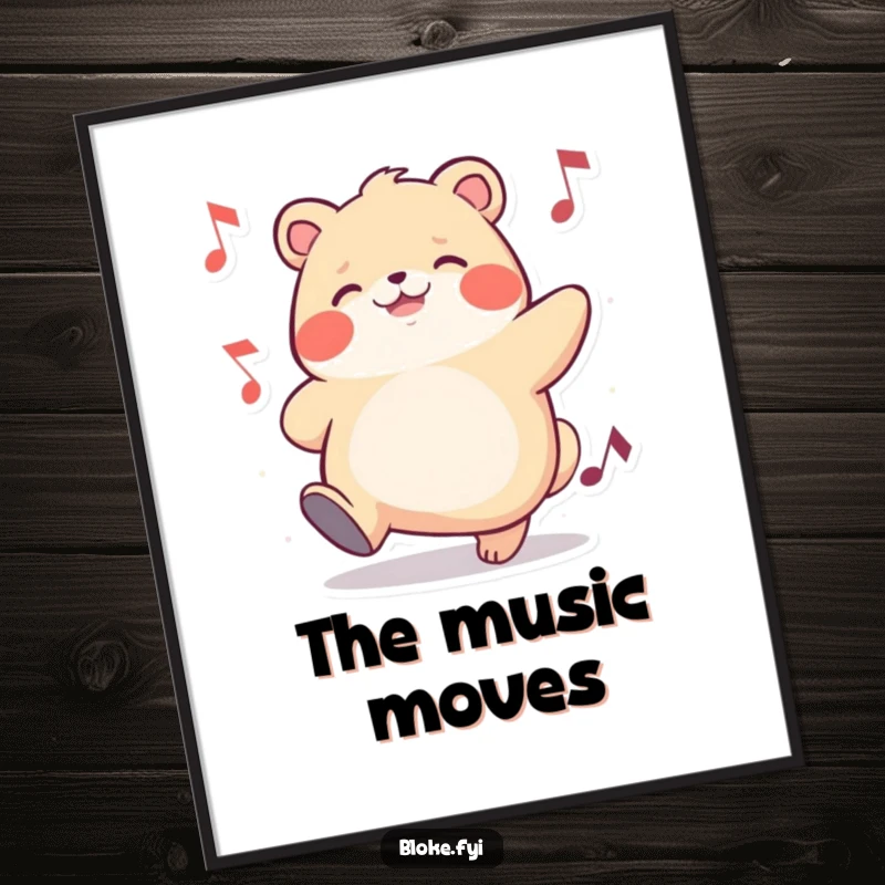 Funny digital art print of a chubby animal character joyfully tapping its foot, creating a vibrant and humorous atmosphere.