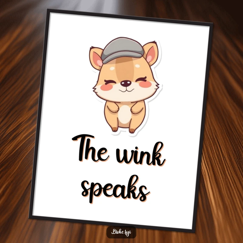 Funny Stout Animal Digital Art Print featuring a character in a flat cap with a mischievous wink, perfect for instant wall humor.