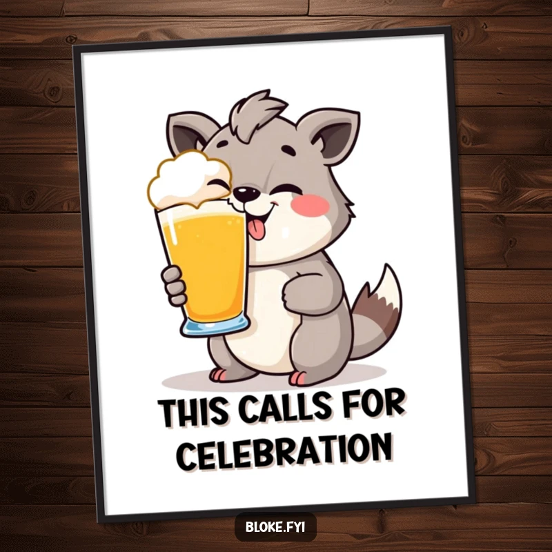 Funny Digital Art Print: Cheeky animal holding a pint glass, instantly downloadable for festive and humorous decor.