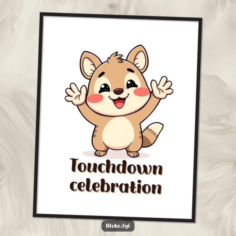 Funny Digital Art Print of a happy animal character giving an exaggerated high-five with a broad smile.