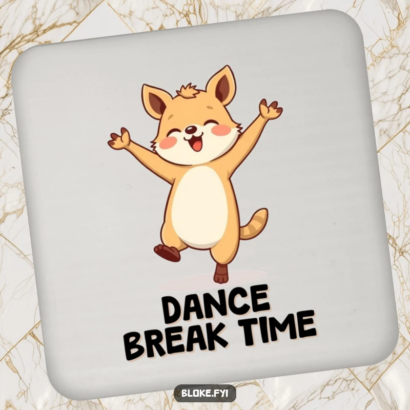 Funny Sturdy Animal Coaster depicting a stout creature doing a delightful, clumsy dance, protecting surfaces with humor.