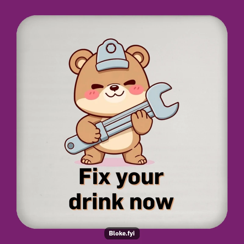 Funny Bear Coaster - Wrench Offer Decor, Mechanic Accessory