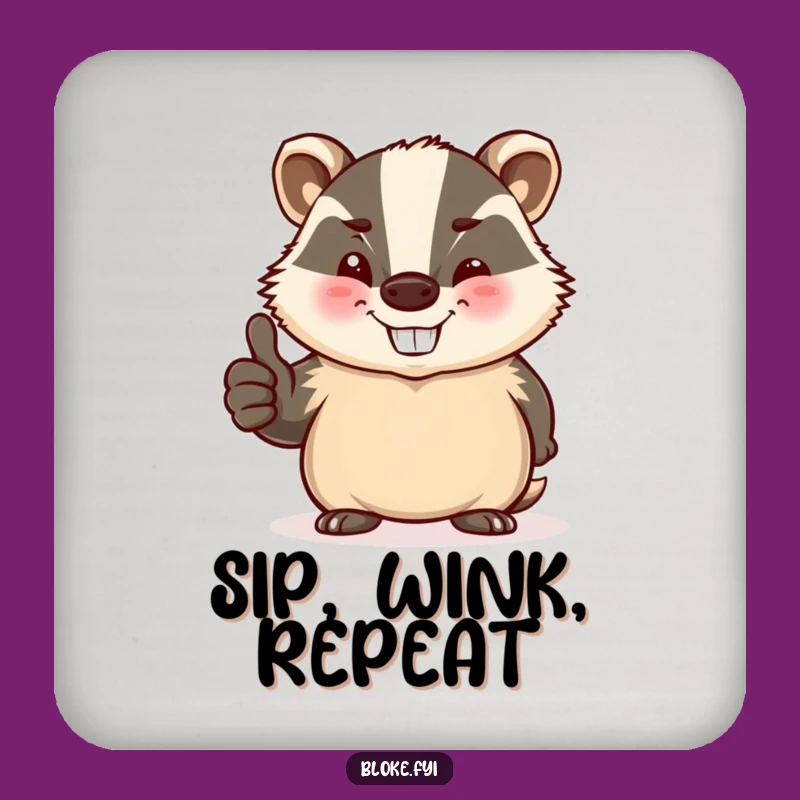 Funny Badger Coaster Set: Jovial Winking Badger Thumbs Up Protection
