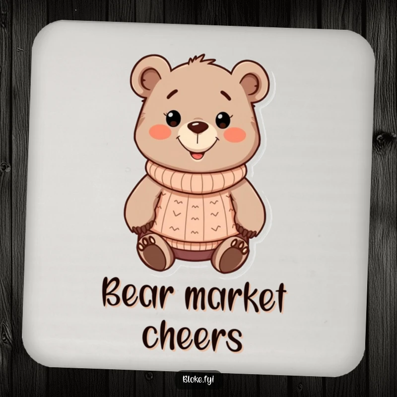 Funny chunky cartoon bear coasters, wearing a sweater and a grin, protecting surfaces with humor and charm.