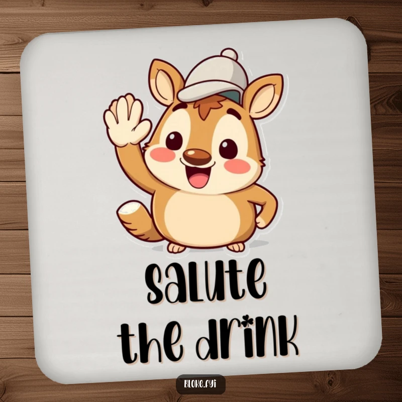 Funny Bloke Animal Drink Coaster: Protective coaster featuring a character's jaunty salute with a cap, adding humor to tabletops.