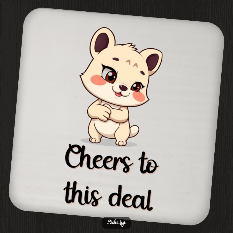 Funny drink coaster featuring an animal offering a handshake with a mischievous glint, adding a humorous and playful touch.