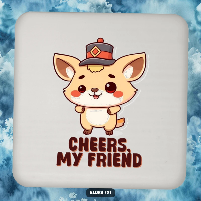 Funny drink coasters featuring a proud animal character tipping a tiny hat, adding a touch of class and humor.
