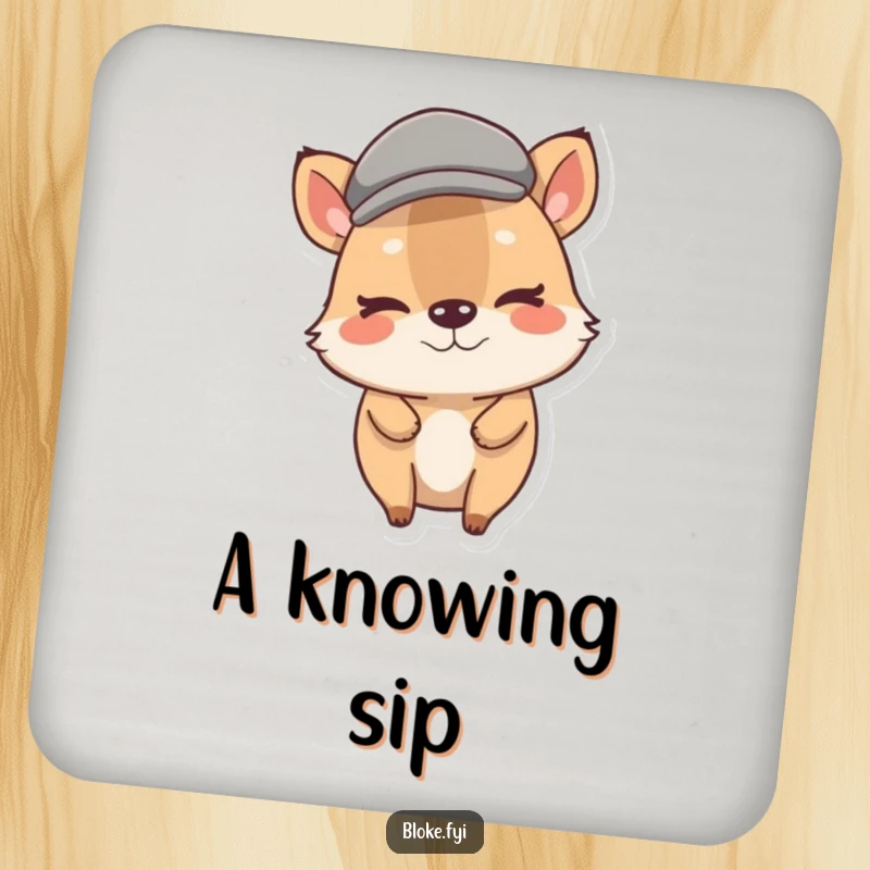 Funny Stout Animal Coaster featuring a character in a flat cap giving a playful wink, protecting surfaces with humor.