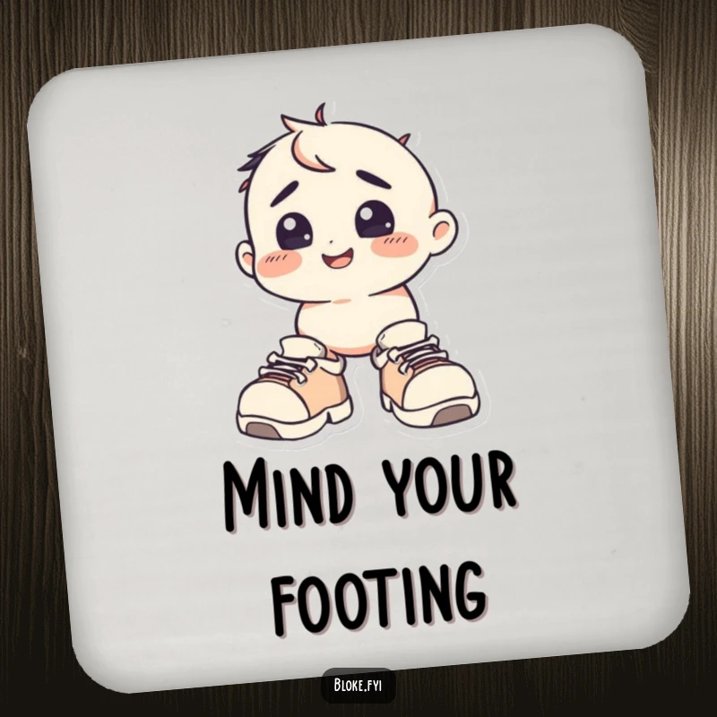 Funny Drink Coasters: A squat character wears bewildered expression and oversized shoes, offering humorous surface protection.