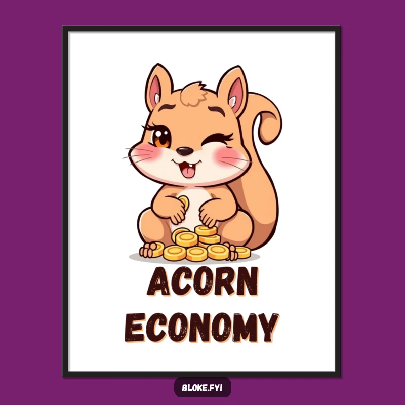 Funny Squirrel Counting Coins Poster: A Mischievous Wink for Wall Art! Perfect Funny Gift.