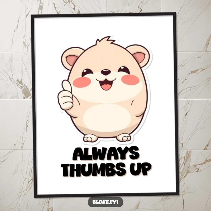 Funny Poster: A cheerful round animal mascot gives a double thumbs-up with its paws, creating a happy and encouraging vibe.