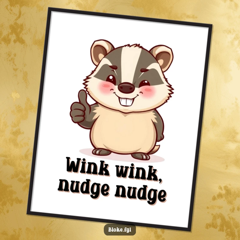 Funny poster of a stout, jovial badger winking and giving a thumbs-up, adding humorous personality to walls.