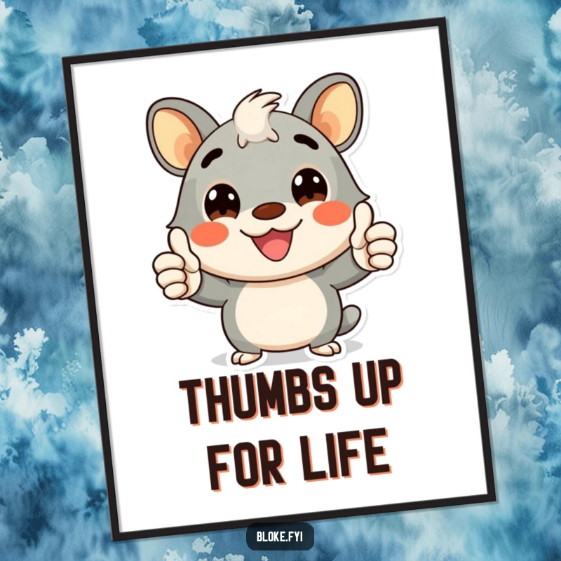 Funny poster showcasing a cheerful bloke animal character giving a double thumbs-up with a wide smile, radiating positivity.