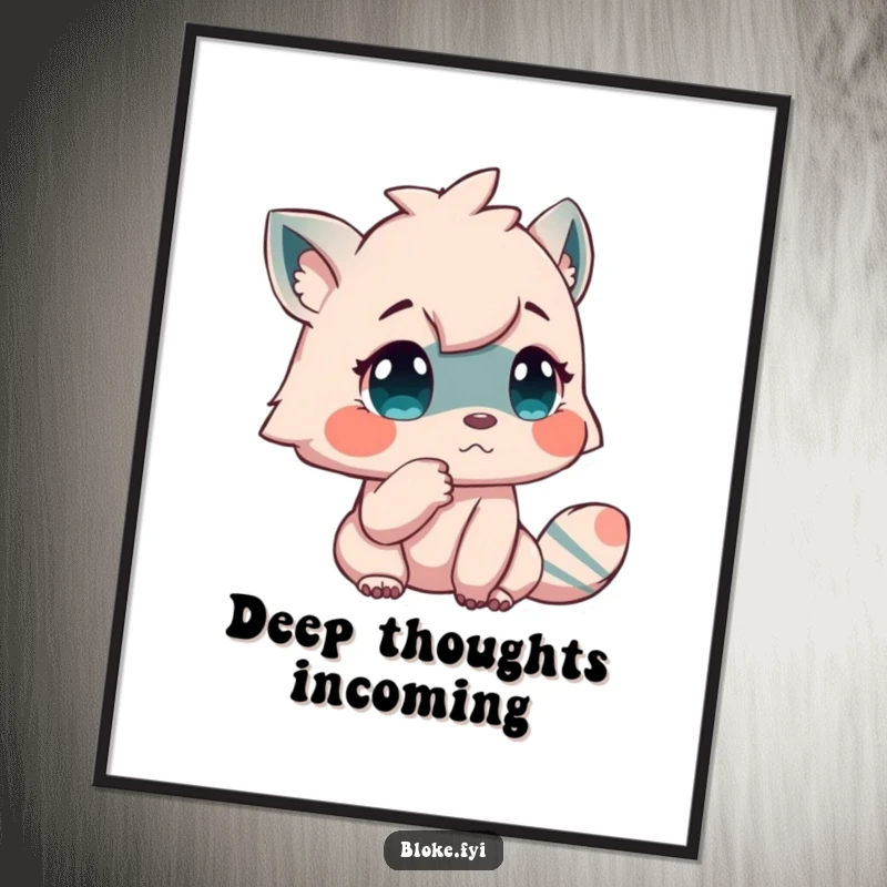 Funny poster art of a creature tapping its chin in contemplation, perfect for adding a humorous and thoughtful touch.