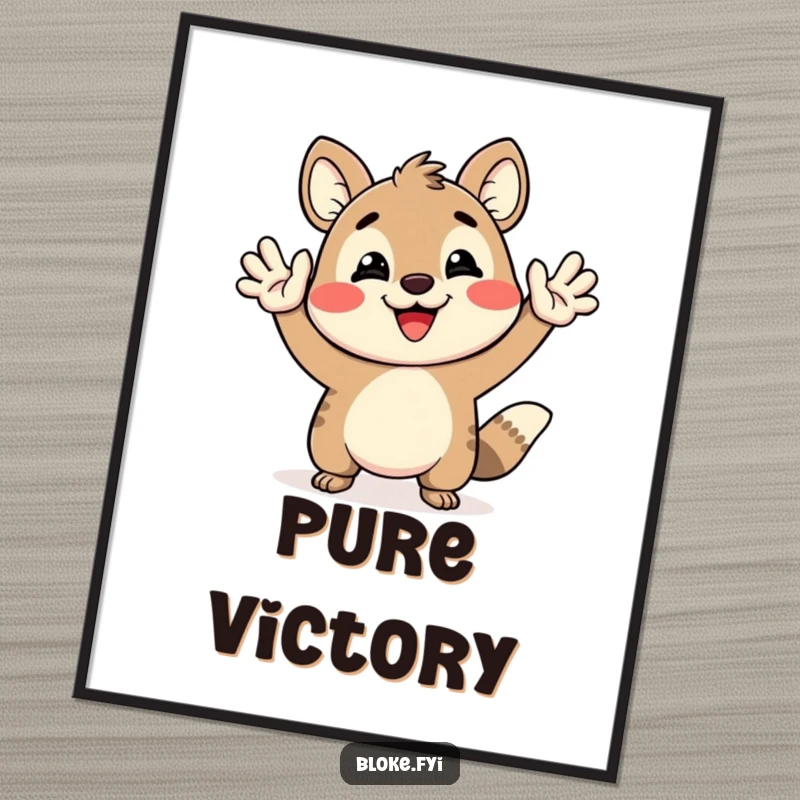 Funny Poster print of a happy animal character giving an enthusiastic, exaggerated high-five with a broad smile.