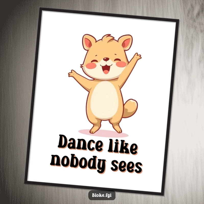 Funny Poster: A sturdy animal performs a hilariously awkward yet utterly joyful dance, radiating pure, uninhibited, humorous happiness.
