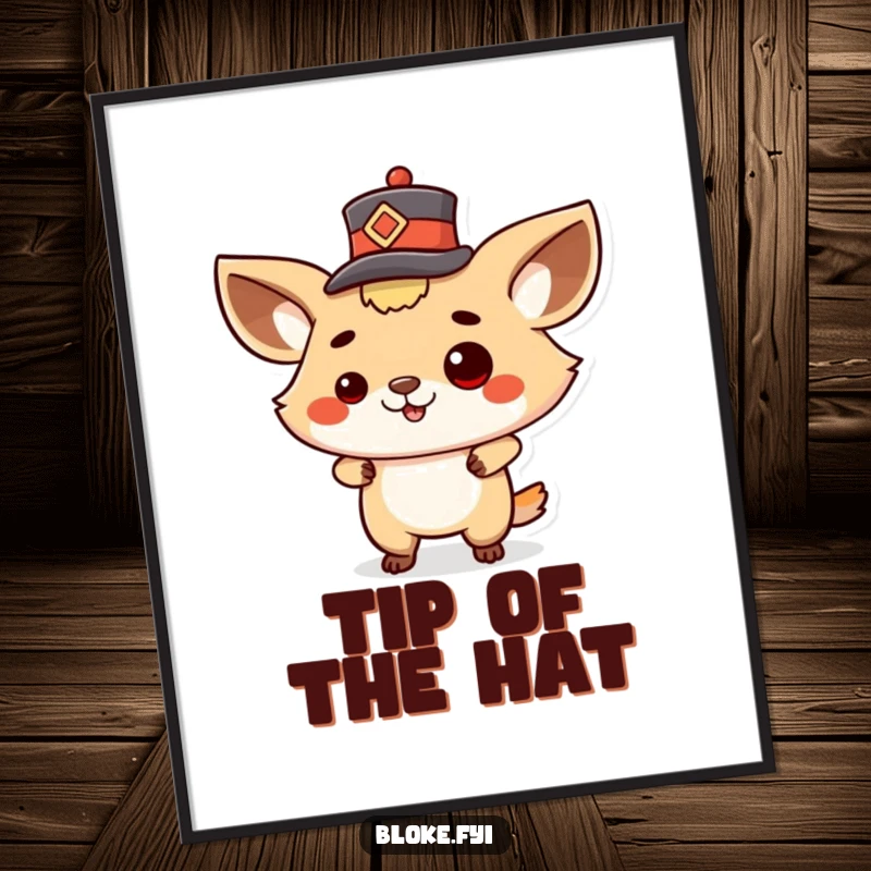 Funny poster print of a proud animal character with a confident swagger, tipping a tiny hat in a stylish greeting.