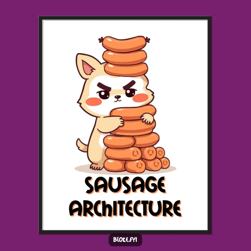 Funny Sausage Tower Bloke Animal Poster - Hilarious Food Art