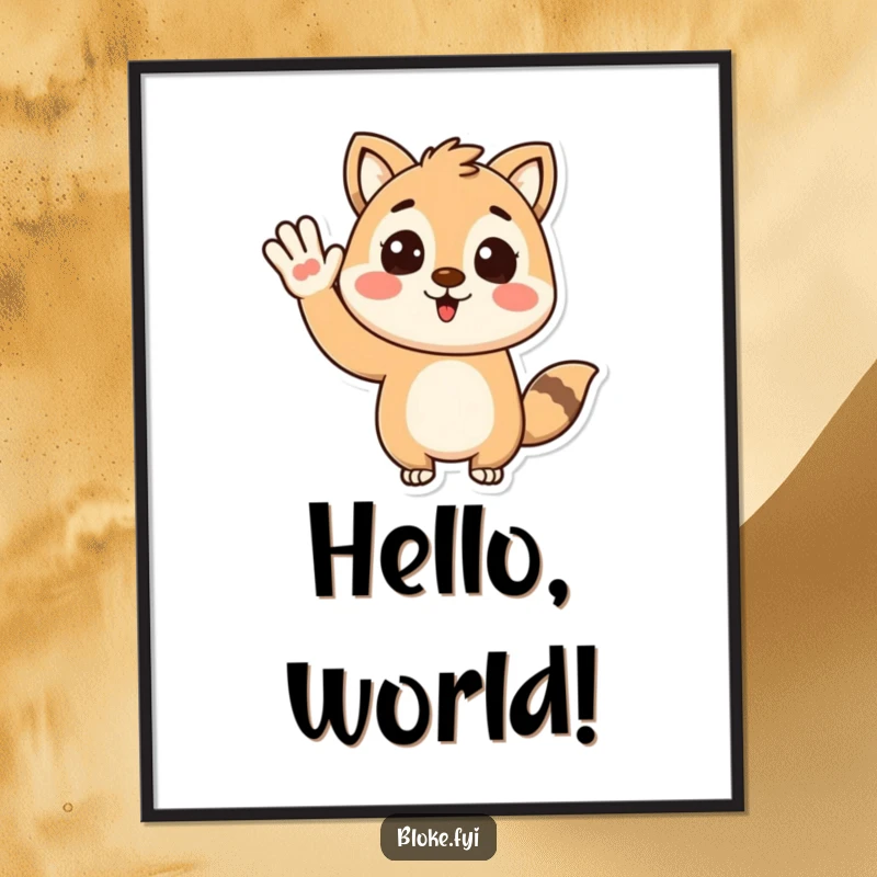 Funny poster featuring a stylized animal character delivering an enthusiastic and friendly wave, adding cheerful decor to any space.