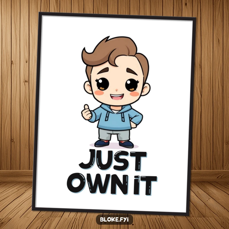 Funny poster print of a simple guy character with a cheeky grin striking a confident, humorous pose, ideal for wall decor.