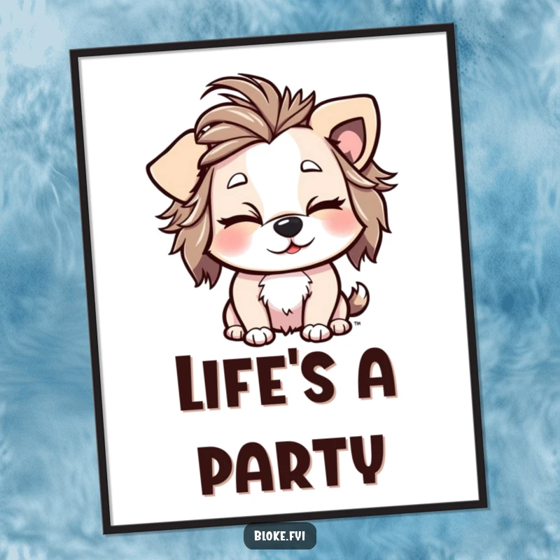 Funny Poster showcasing a playful dog with a messy hairdo giving a cheeky wink, adding charm to any space.