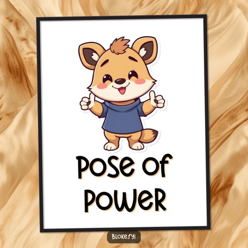 Funny poster print of an energetic animal character in a funny, casual pose, creating humorous and relatable wall art.