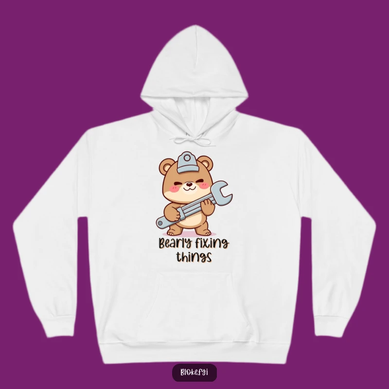 Funny Bear Hoodie - Cozy Wrench Offer Sweatshirt, Mechanic Warmth Gift
