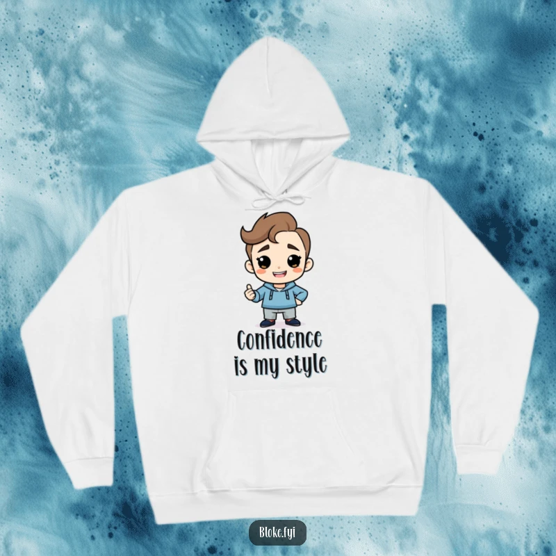 Funny hoodie showcasing a simple guy character with a cheeky grin in a confident, humorous pose, perfect for warmth and style.