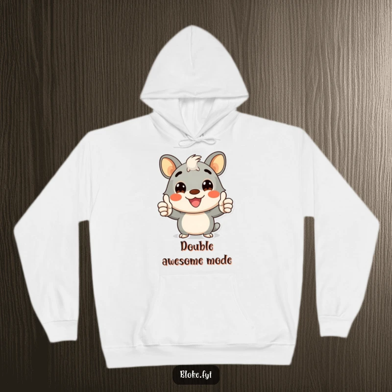 Funny hoodie featuring a cheerful bloke animal character giving a double thumbs-up, perfect for staying warm and spreading happiness.