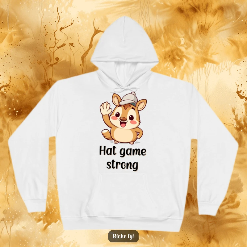 Funny Bloke Animal Hoodie: Comfortable sweatshirt with a happy character saluting smartly with a jaunty hat, offering warmth and cheer.