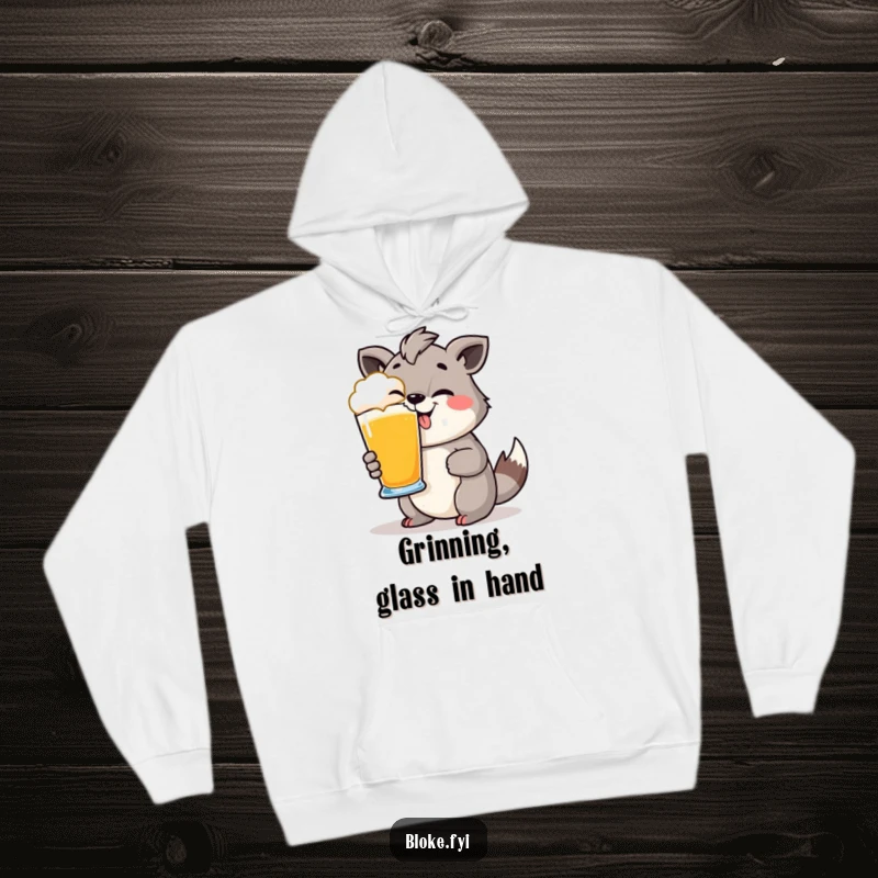 Funny Hoodie: Cozy hoodie featuring a cheeky animal with a pint glass, perfect for relaxing and celebrating.