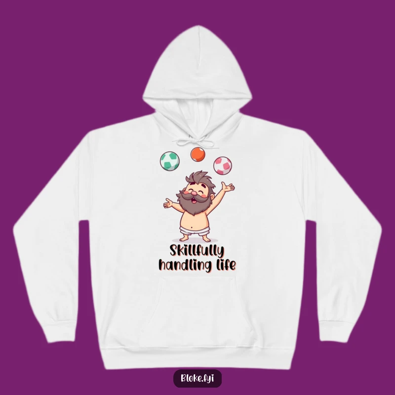 Funny Cozy Hairy Juggler Hoodie - Warm and Witty Bloke's Balancing Act