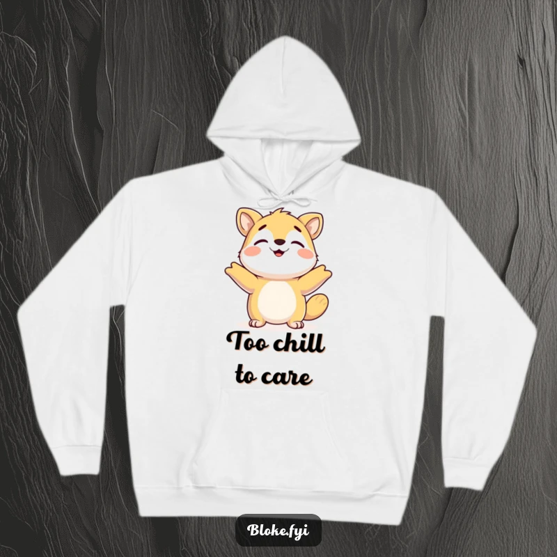 Funny Hoodie: Cozy hoodie featuring a happy animal shrugging its shoulders, perfect for relaxation and chill.