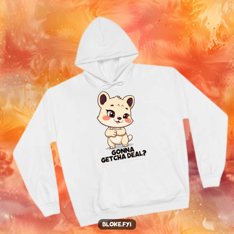 Funny hoodie with an animal offering a handshake with a mischievous glint, designed for comfort and a humorous gift.