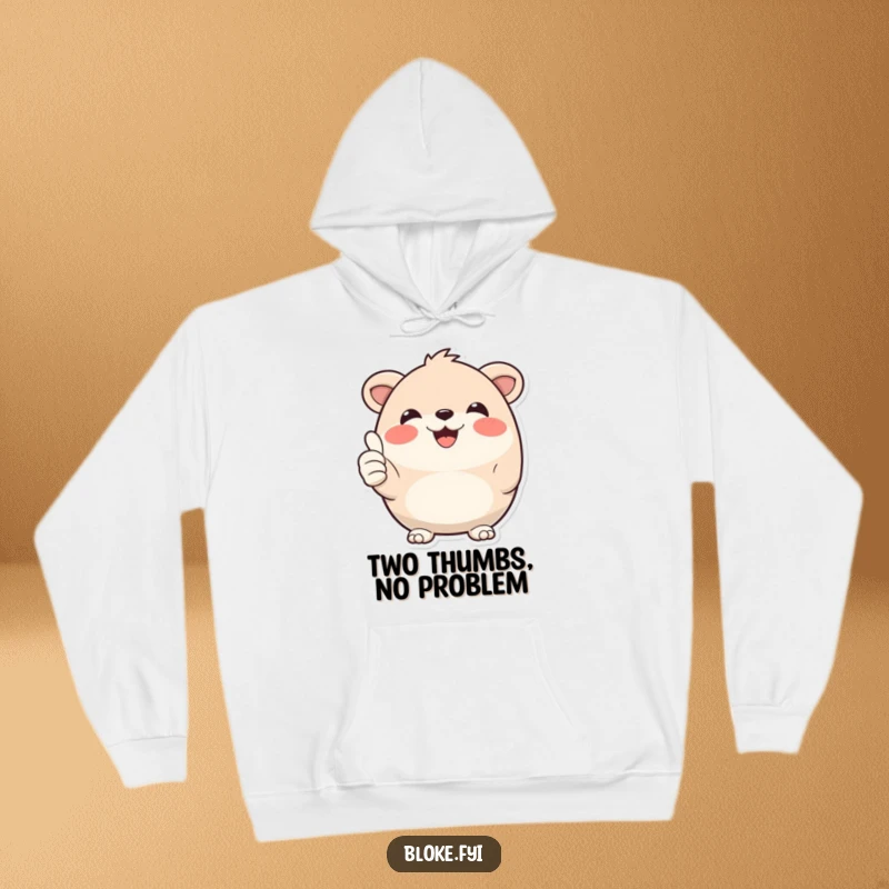 Funny Hoodie: A cute, round animal with a big smile gives an enthusiastic double thumbs-up, perfect for cozy, cheerful moments.