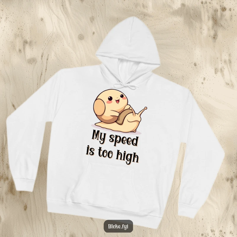 Funny hoodie with a bloke animal character comically tripping over a large, friendly snail, offering cozy and humorous wear.