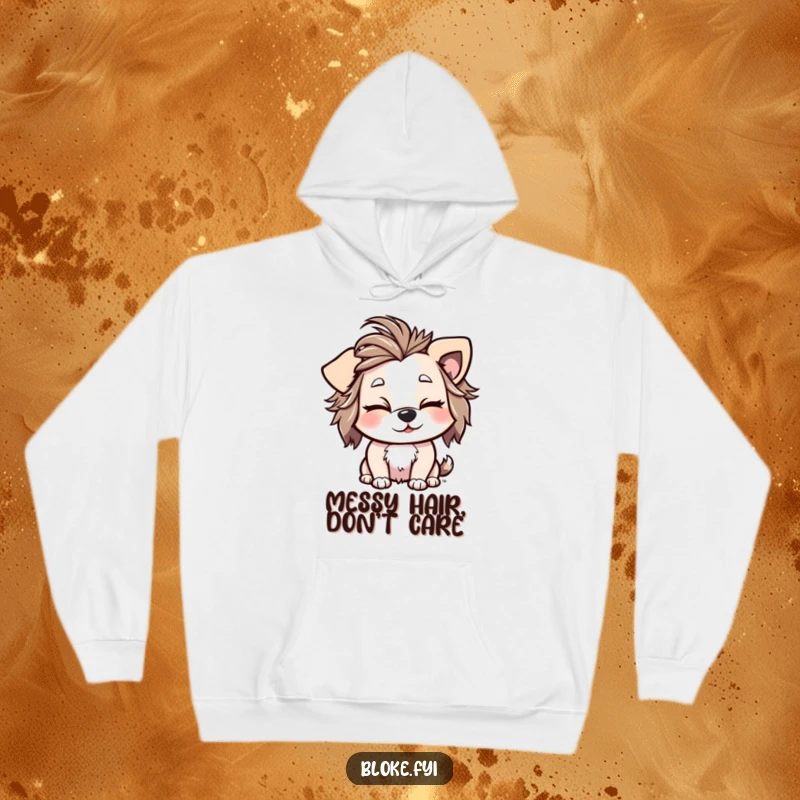 Funny Hoodie depicting a playful dog with untidy fur and a mischievous wink, perfect for casual, humorous wear.