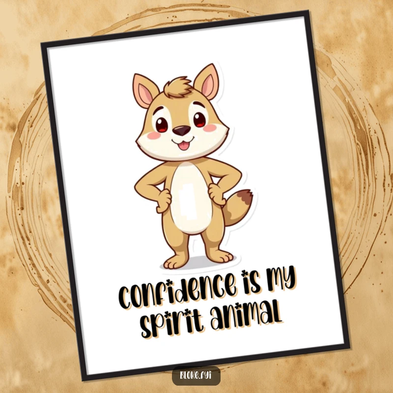 Funny Free Printable Wall Art of a proud, smiling animal character standing confidently with hands on hips, downloadable art.