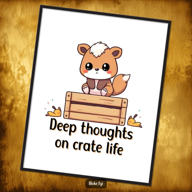 Funny Free Printable Wall Art: Stylized animal on a crate, gazing thoughtfully, perfect for adding wit to any room.