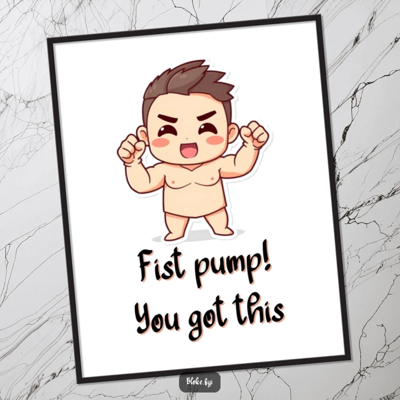 Funny Free Printable Wall Art: A strong character enthusiastically gestures with a fist, embodying motivation and fun.