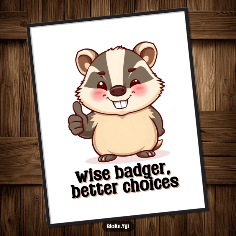 Funny Free Printable Wall Art: A stout, jovial badger winks and gives a thumbs up, exuding cheerful charm.