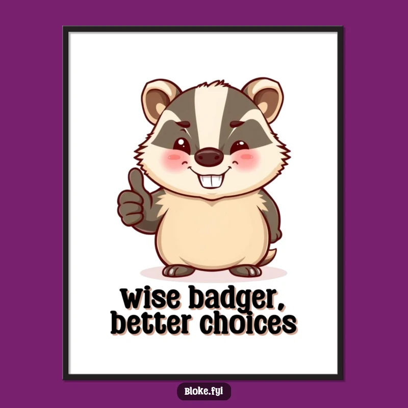 Free Printable Badger Wall Art: Funny Winking Thumbs Up Downloadable Decor