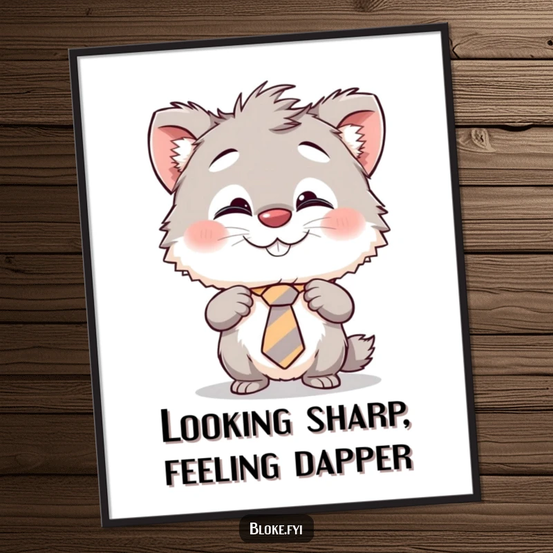 Funny Free Printable Wall Art: A creature with a cheeky grin amusingly adjusting its askew tie.