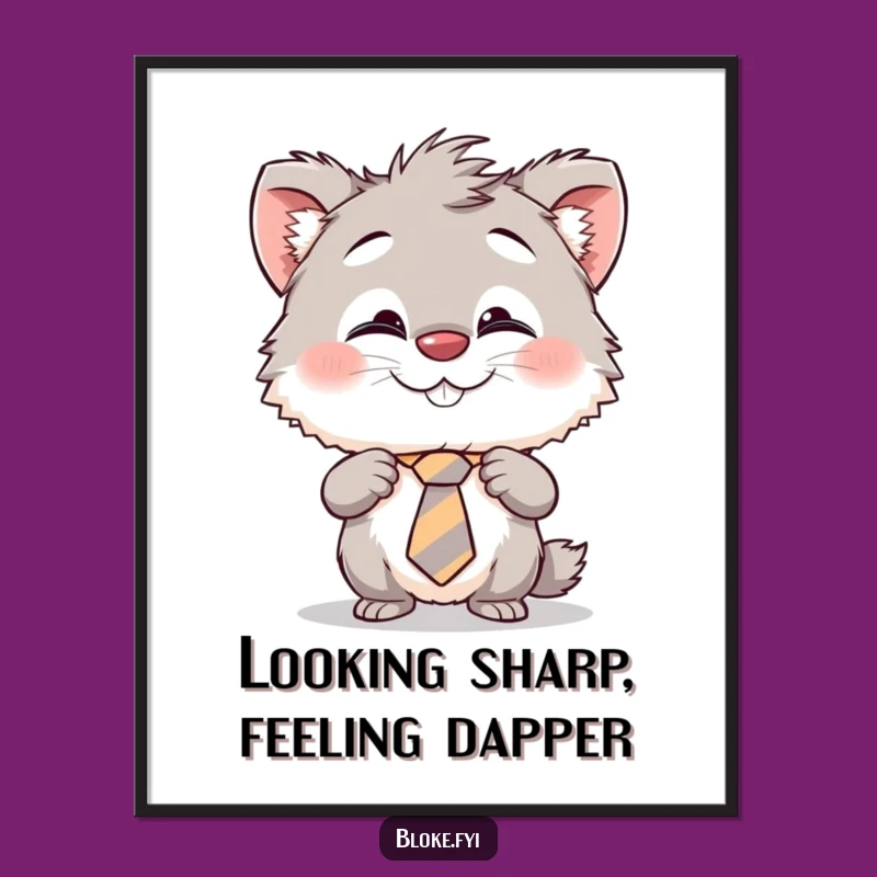 Free Printable Funny Wall Art: Creature Adjusting Tie - Humorous Home Decor Download