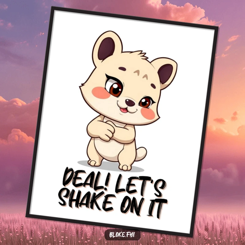 Funny Free Printable Wall Art: Animal with a mischievous glint offers handshake, adding a playful, witty touch to any room.