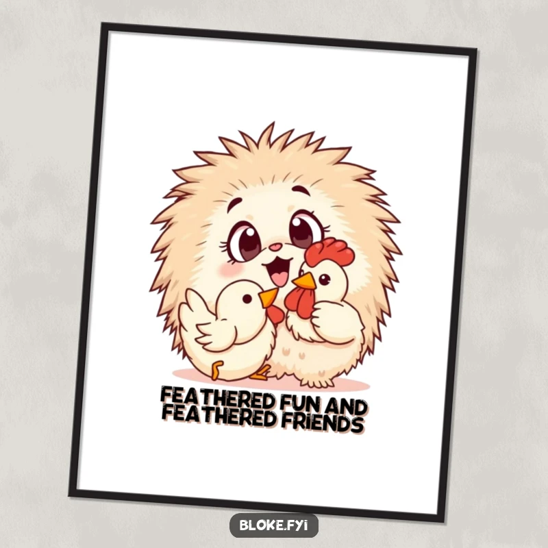Funny Free Printable Wall Art: A wide-eyed, fluffy ball of fur is having a blast playing with a rubber chicken.