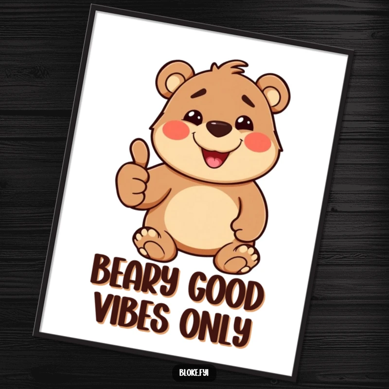 Funny Free Printable Wall Art: Stout bear with a goofy grin giving a big thumbs up.