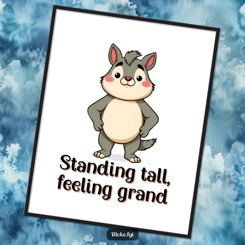 Funny Free Printable Wall Art: Proud animal character standing tall with chest puffed out, radiating confidence and charm.