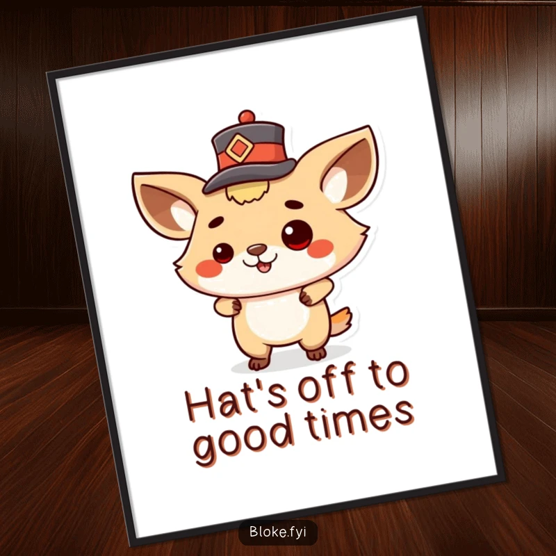Funny Free Printable Wall Art of a proud animal character with a swaggering posture tipping a tiny hat.